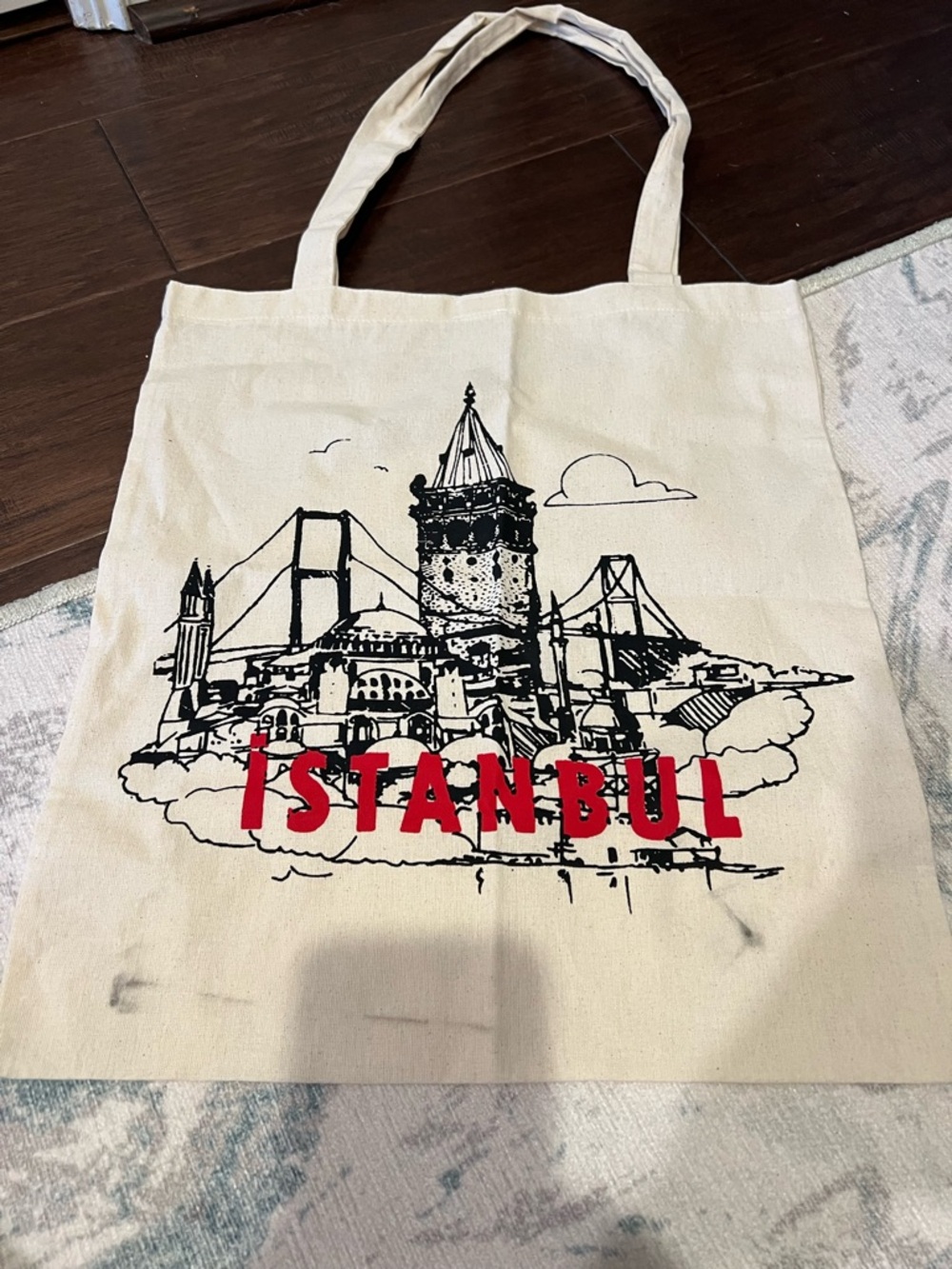 Istanbul Skyline Canvas Tote Bag - Red & Black Print